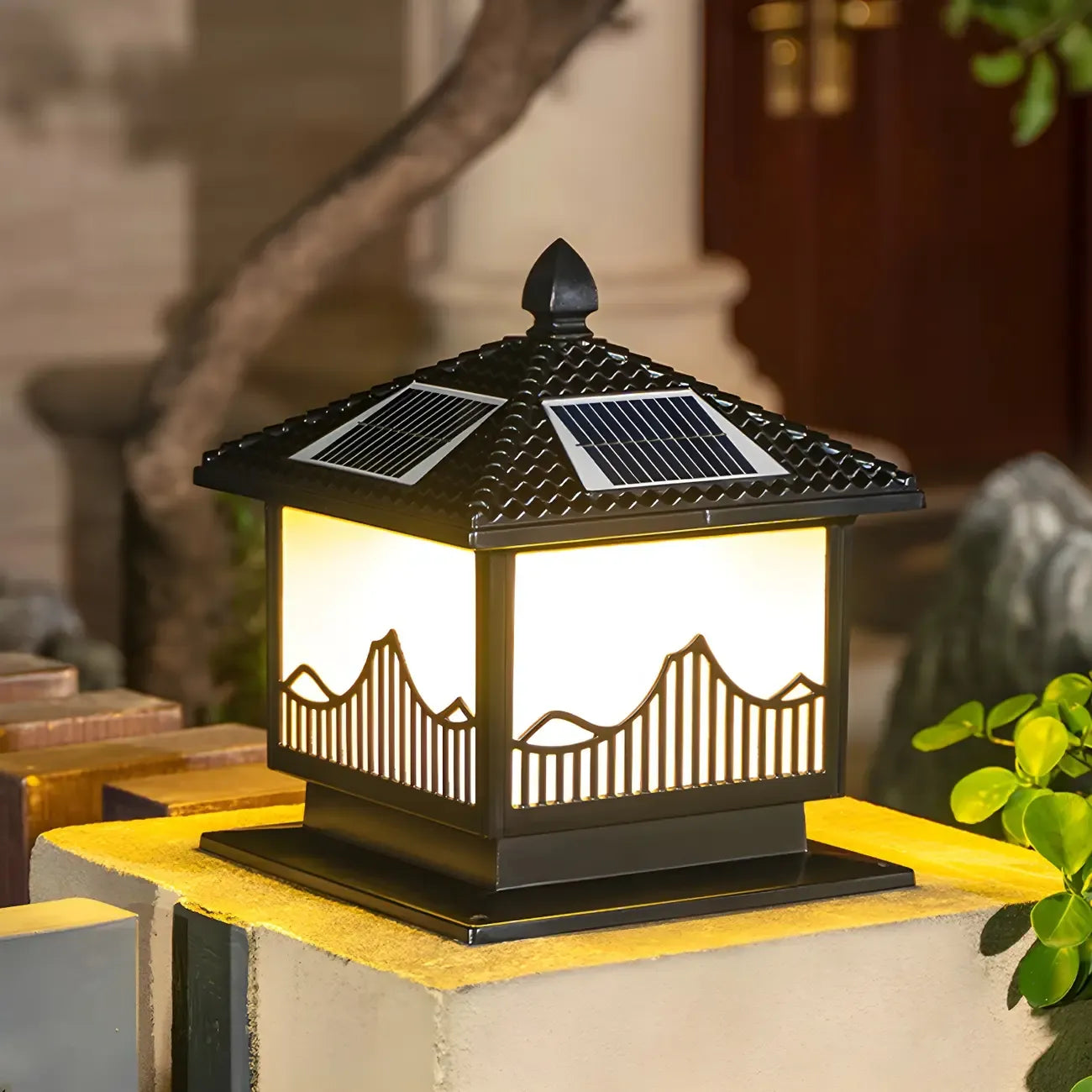 Lampes solaires d'extérieur élégantes en forme de maison, à LED, noires