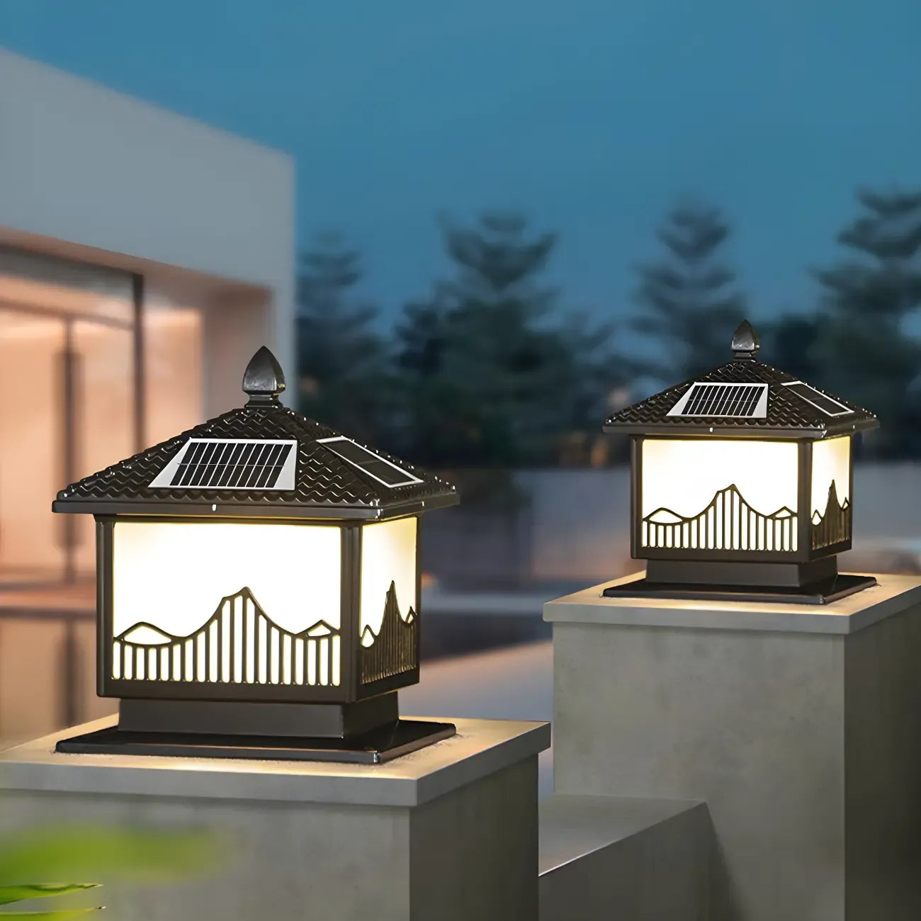 Lampes solaires d'extérieur élégantes en forme de maison, à LED, noires