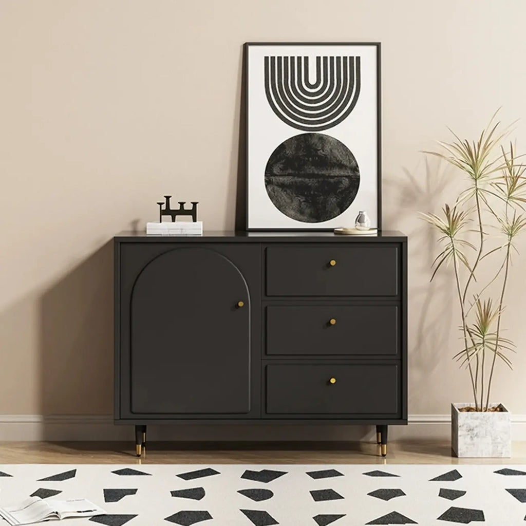 Commode élégante en bois noir avec tiroirs et armoire