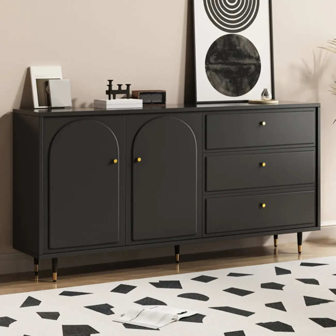Commode élégante en bois noir avec tiroirs et armoire