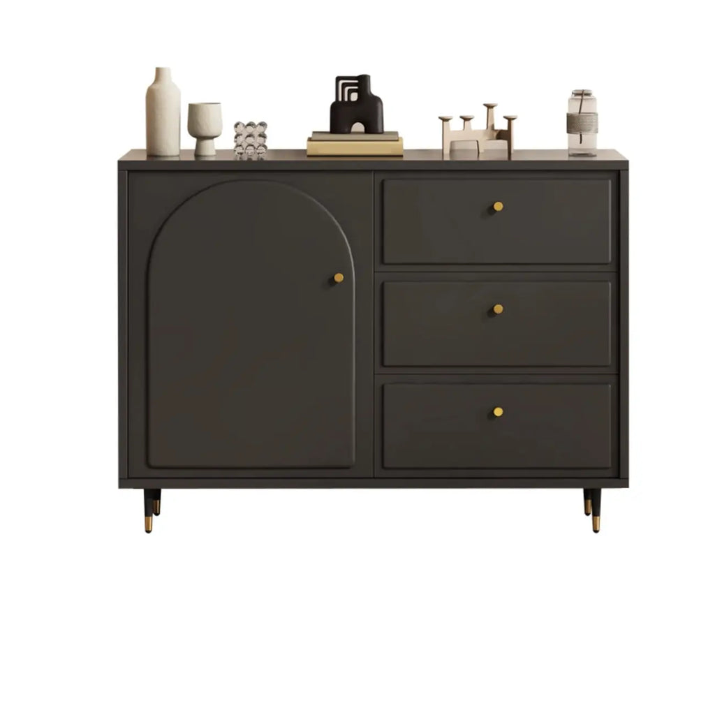 Commode élégante en bois noir avec tiroirs et armoire