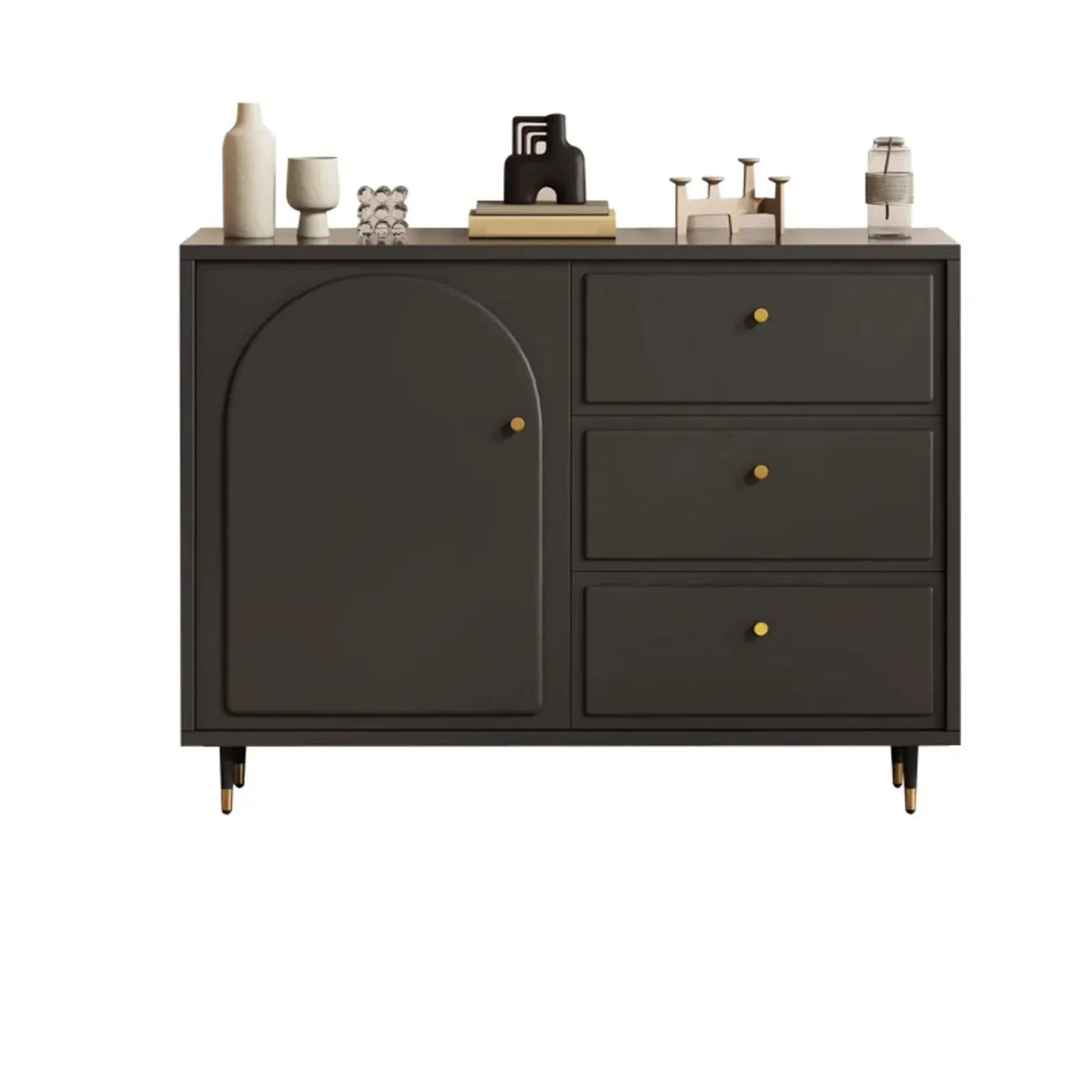 Commode élégante en bois noir avec tiroirs et armoire