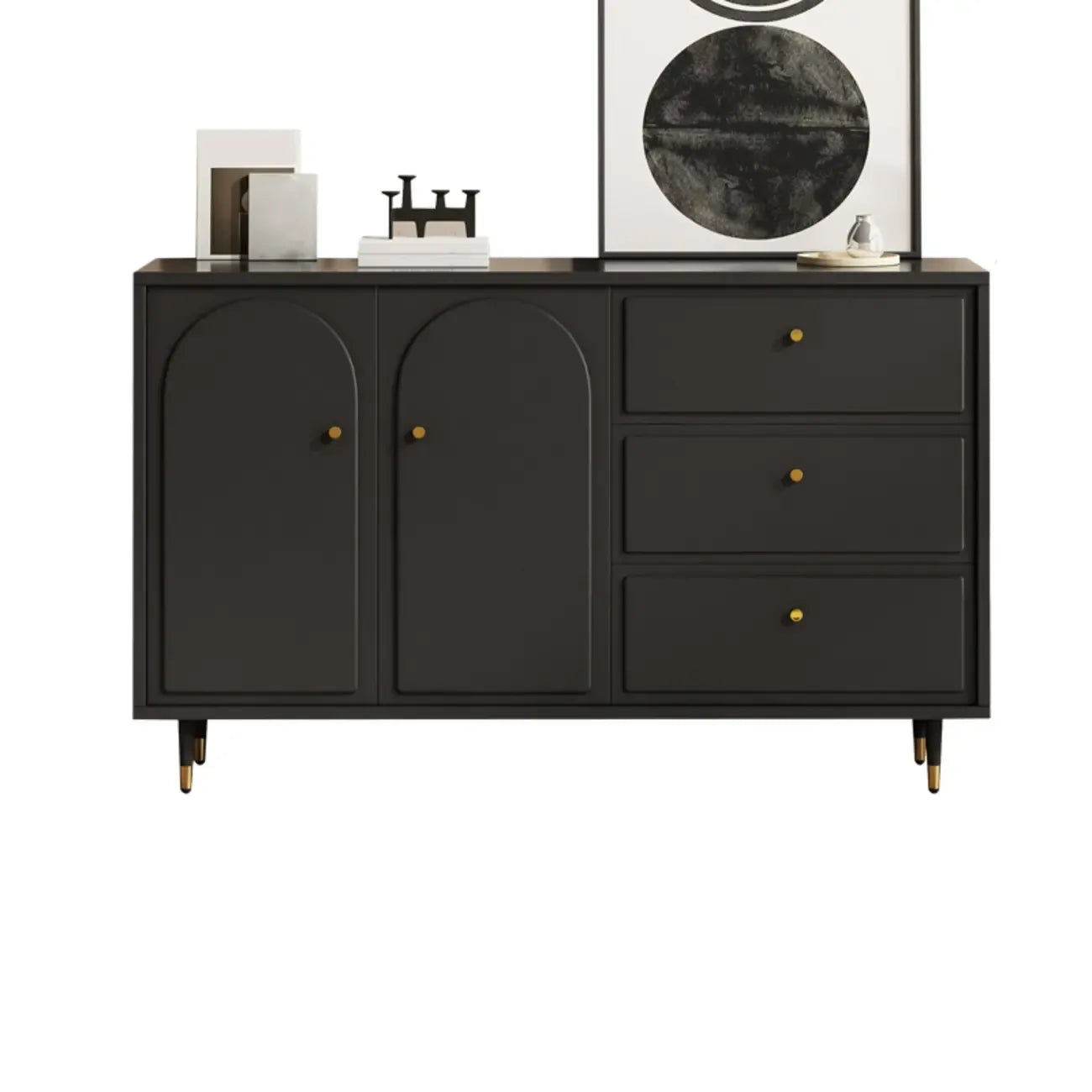 Commode élégante en bois noir avec tiroirs et armoire