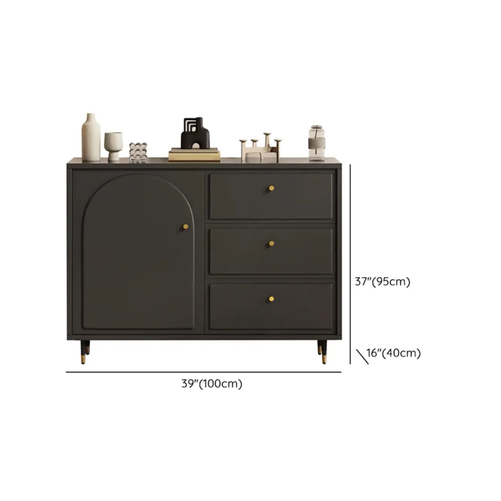 Commode élégante en bois noir avec tiroirs et armoire