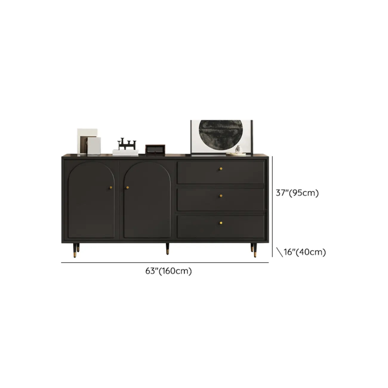 Commode élégante en bois noir avec tiroirs et armoire
