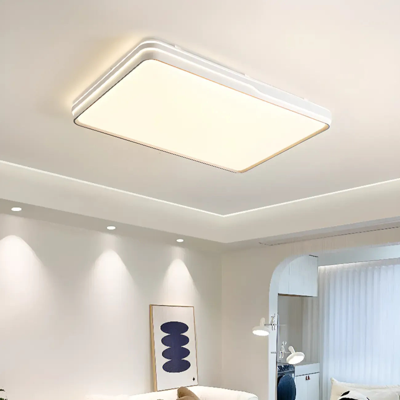 Plafonnier LED encastré à intensité variable avec abat-jour, idéal pour le salon