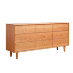 Commode double traditionnelle à 3 niveaux en bois naturel avec poignées dorées