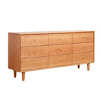 Commode double traditionnelle à 3 niveaux en bois naturel avec poignées dorées