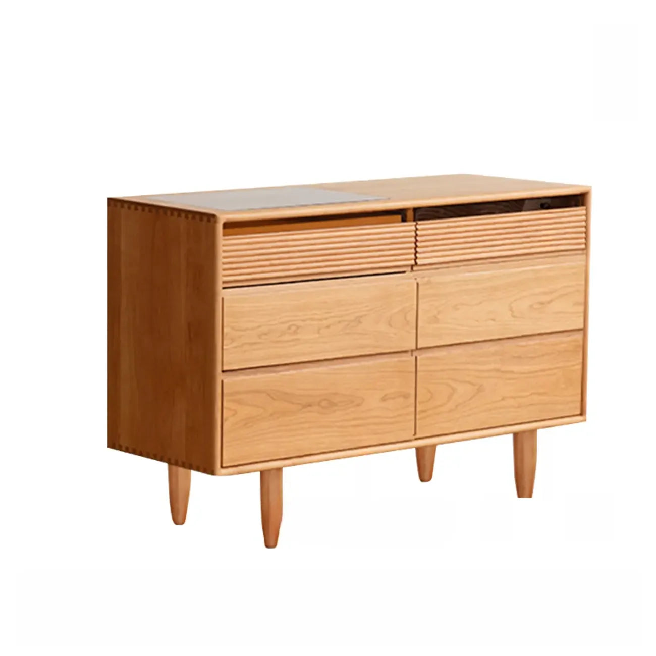 Commode double traditionnelle à 3 niveaux en bois naturel avec poignées dorées