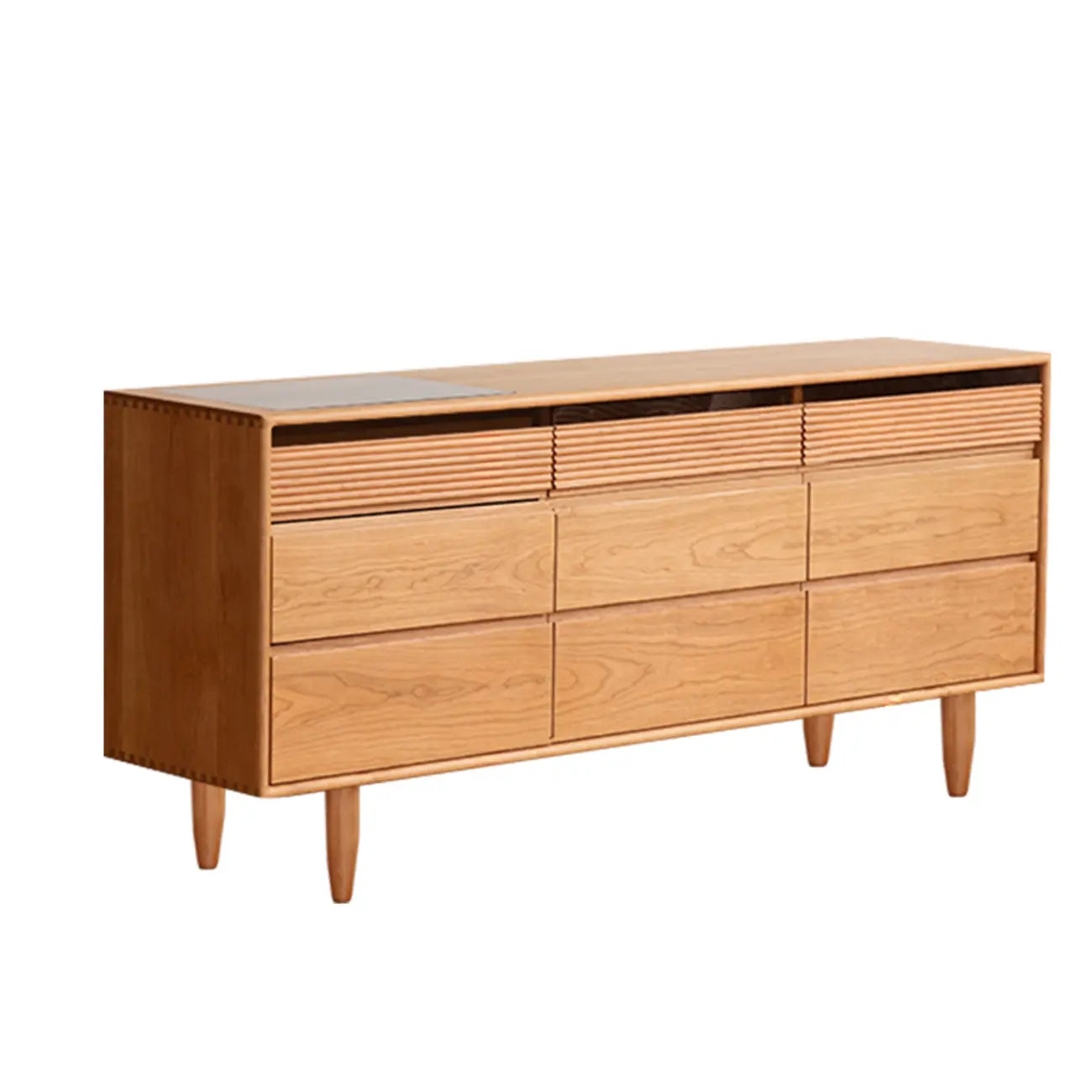 Commode double traditionnelle à 3 niveaux en bois naturel avec poignées dorées