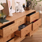 Commode double traditionnelle à 3 niveaux en bois naturel avec poignées dorées