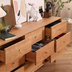 Commode double traditionnelle à 3 niveaux en bois naturel avec poignées dorées