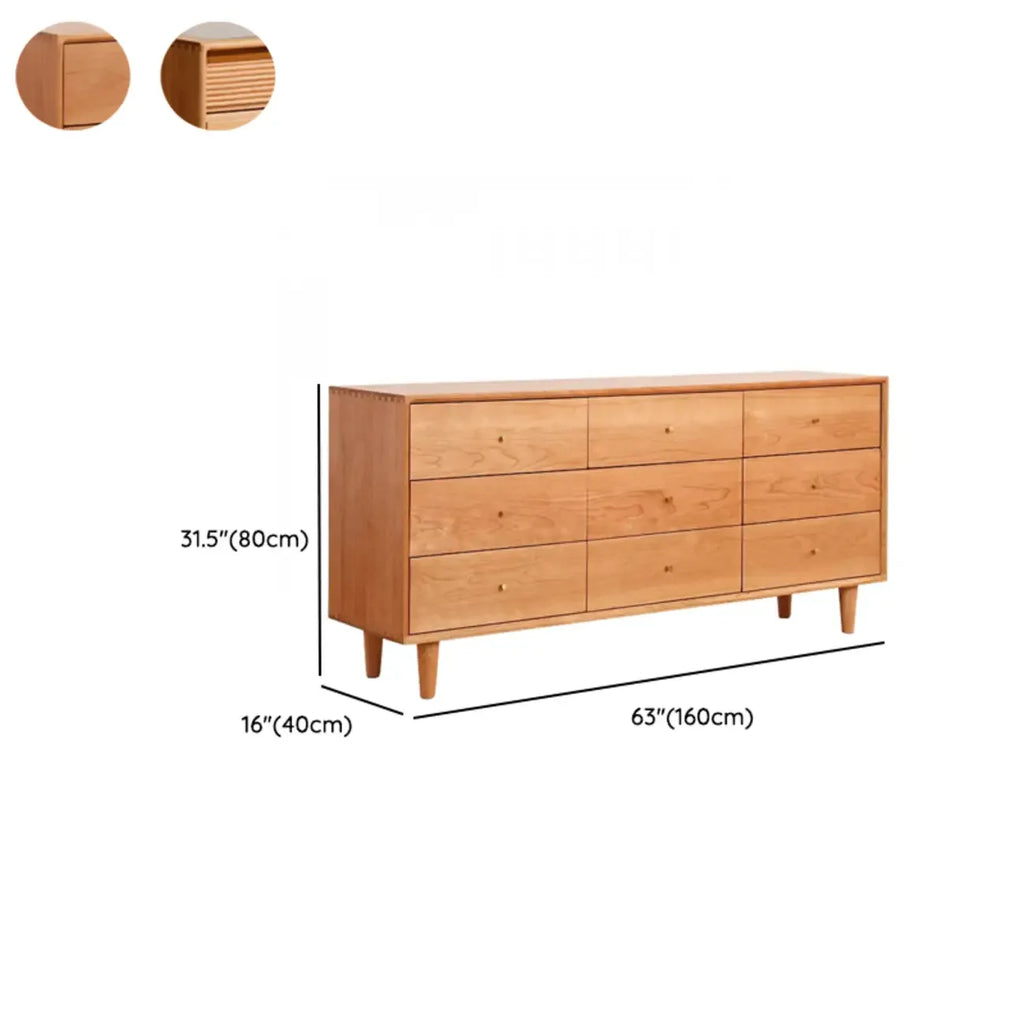 Commode double traditionnelle à 3 niveaux en bois naturel avec poignées dorées