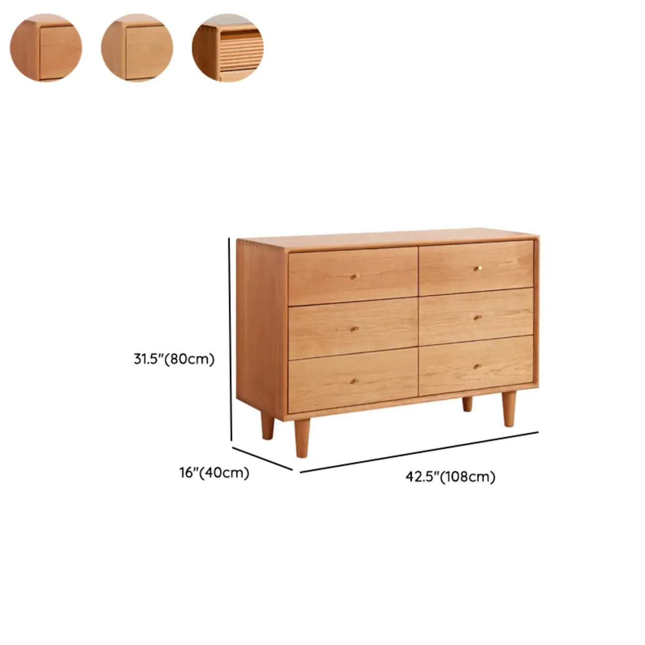 Commode double traditionnelle à 3 niveaux en bois naturel avec poignées dorées