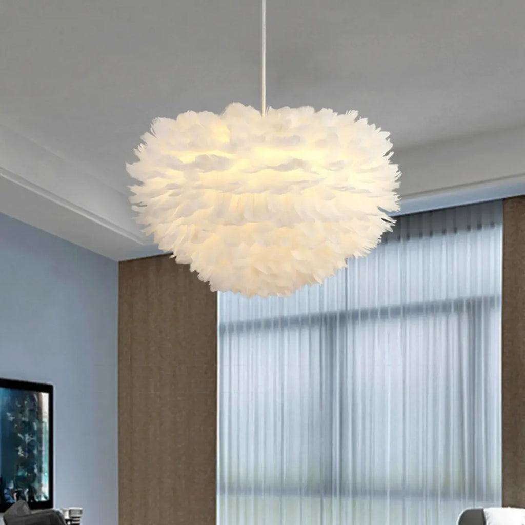 Suspension moderne blanche à plumes, hauteur réglable