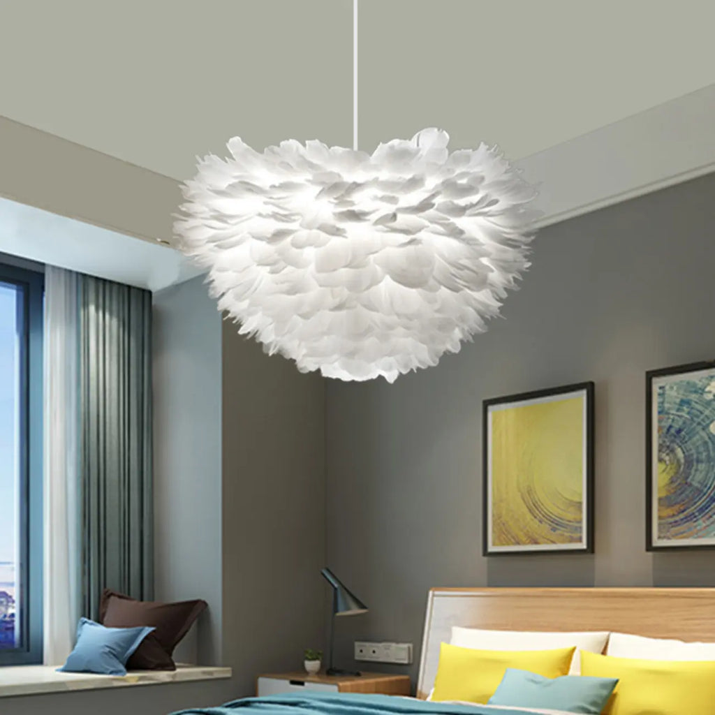 Suspension moderne blanche à plumes, hauteur réglable