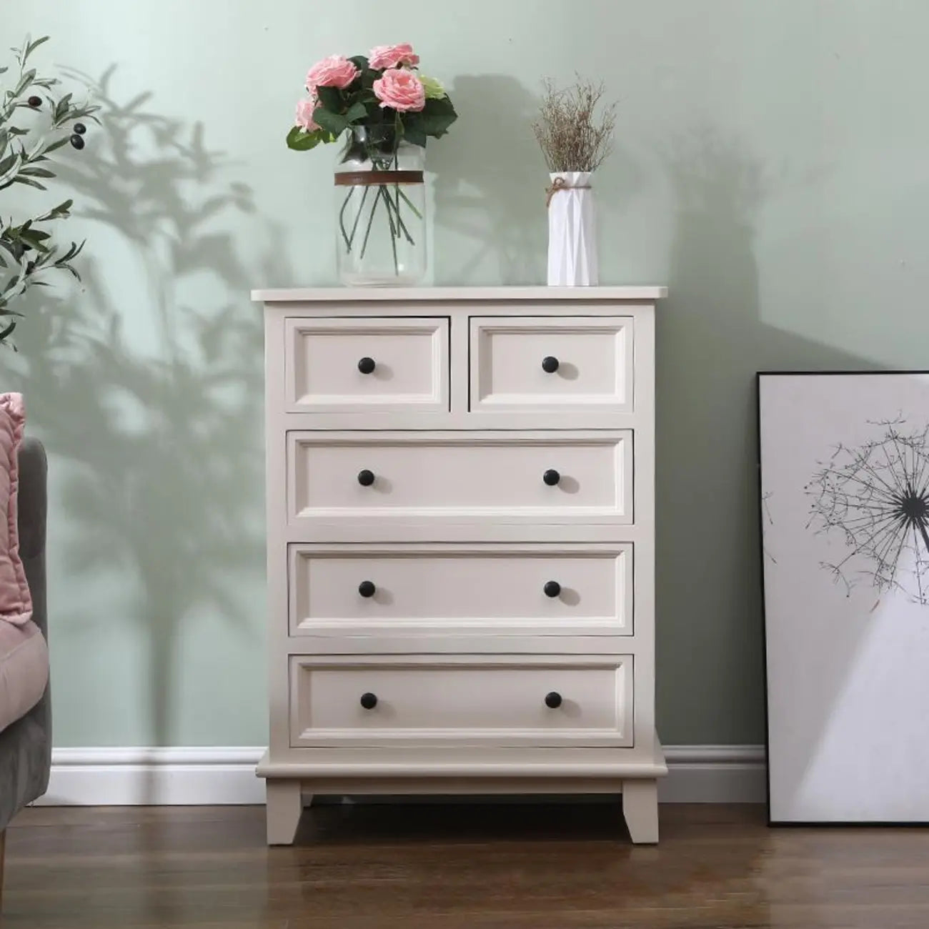 Commode élégante en bois blanc à 9 tiroirs avec poignée en métal