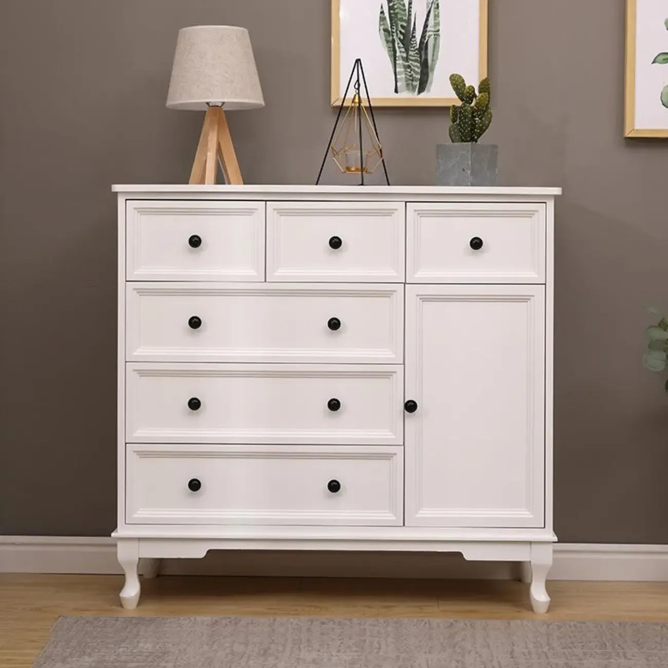 Commode élégante en bois blanc à 9 tiroirs avec poignée en métal