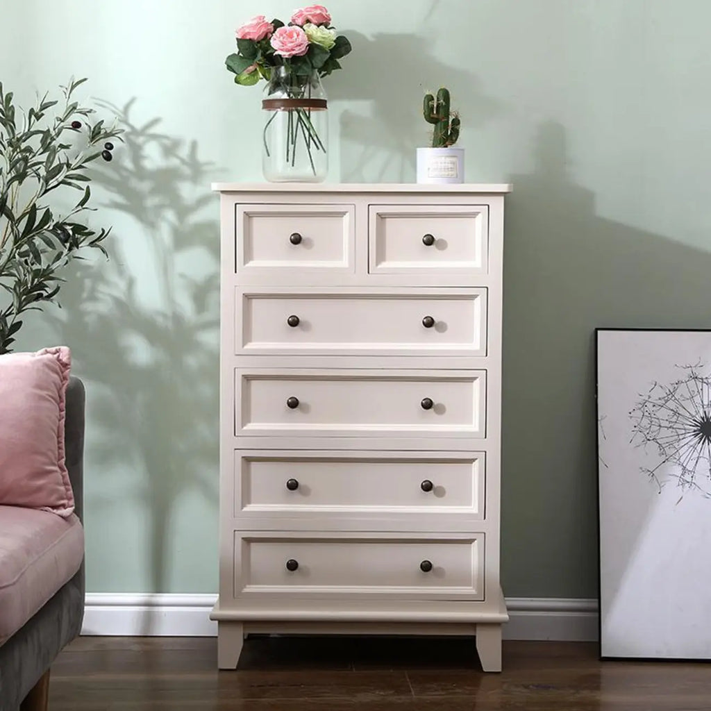 Commode élégante en bois blanc à 9 tiroirs avec poignée en métal