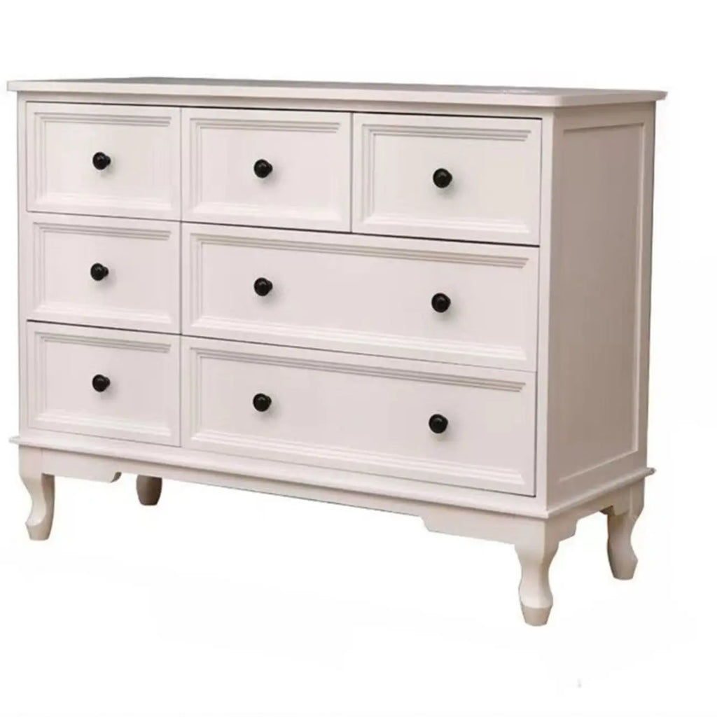 Commode élégante en bois blanc à 7 tiroirs avec poignée en métal