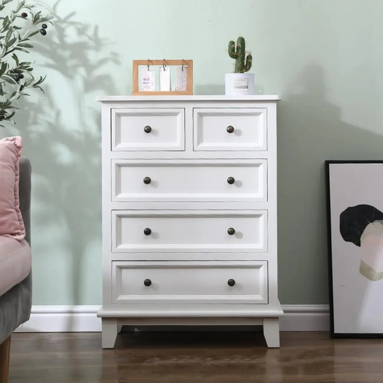 Commode élégante en bois blanc à 9 tiroirs avec poignée en métal
