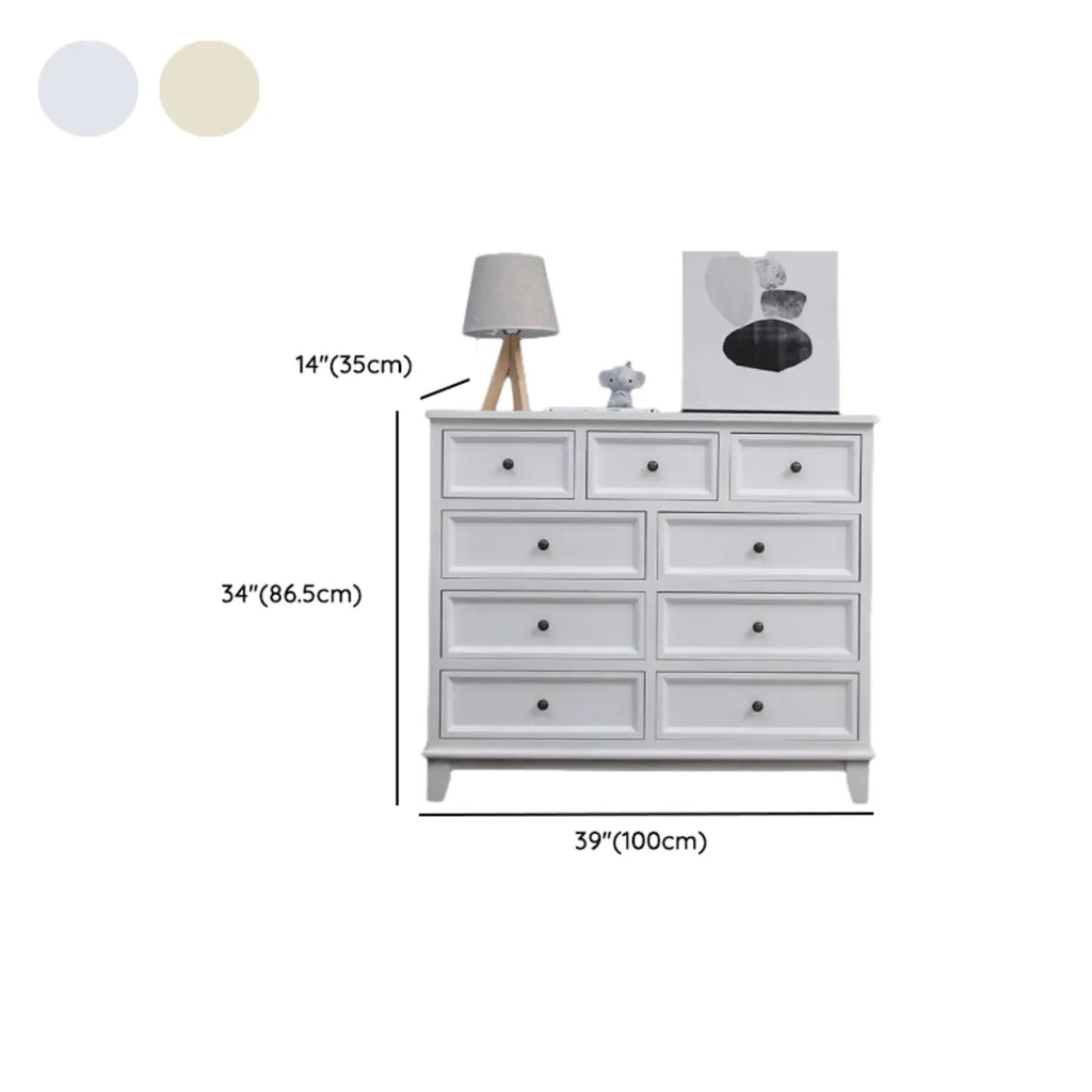 Commode élégante en bois blanc à 7 tiroirs avec poignée en métal