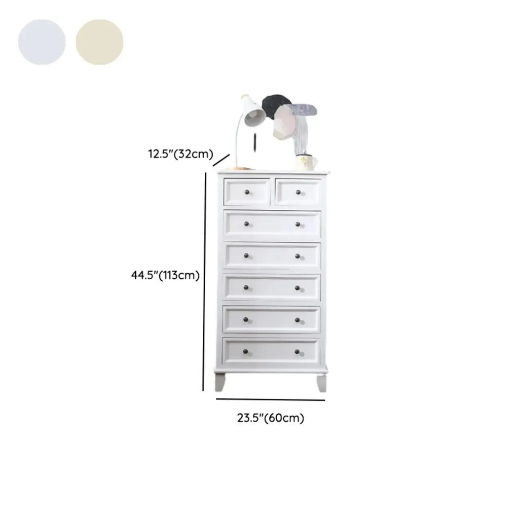 Commode élégante en bois blanc à 7 tiroirs avec poignée en métal