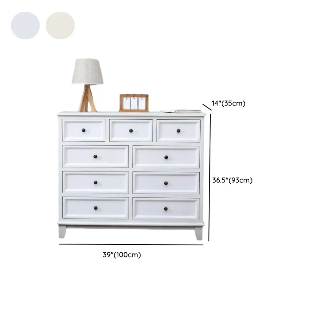 Commode élégante en bois blanc à 9 tiroirs avec poignée en métal