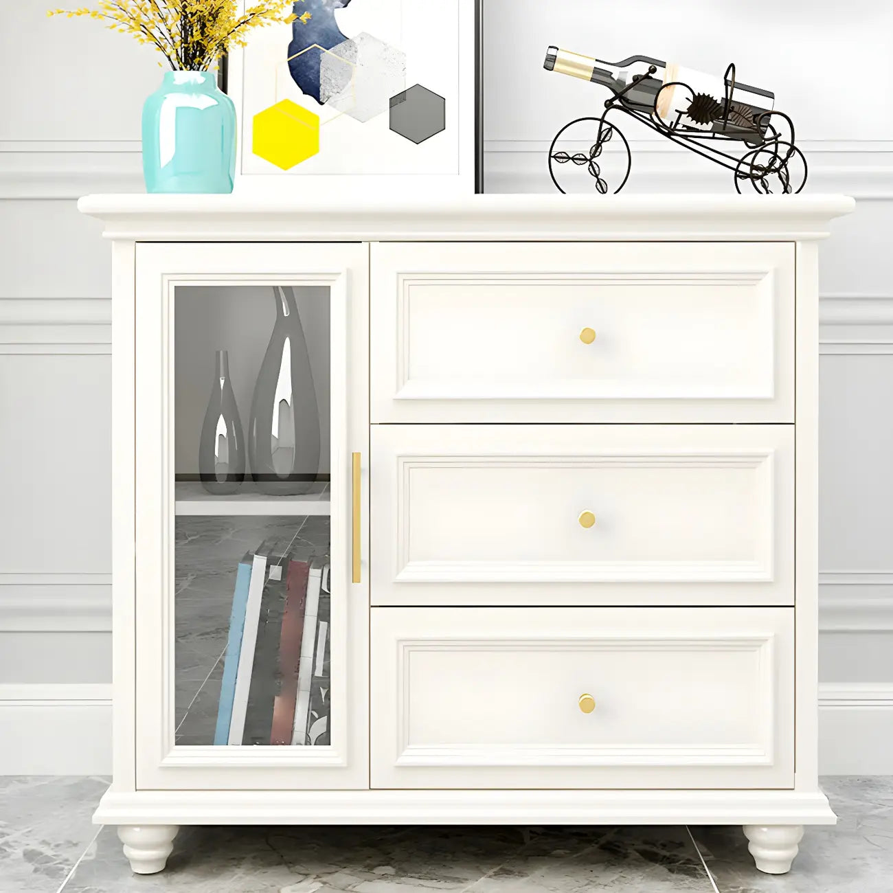 Buffet contemporain en bois blanc à 3 tiroirs