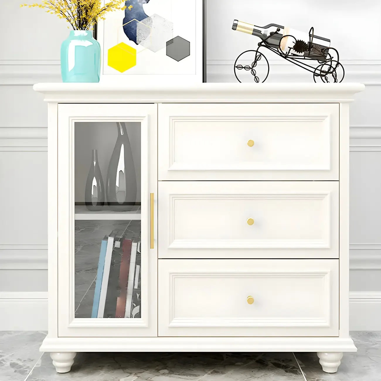 Buffet contemporain en bois blanc à 3 tiroirs