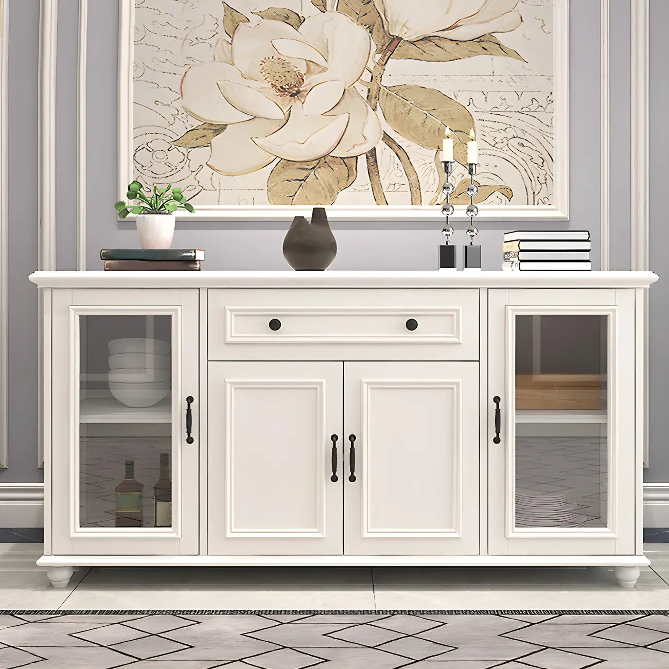 Buffet contemporain en bois blanc à 3 tiroirs