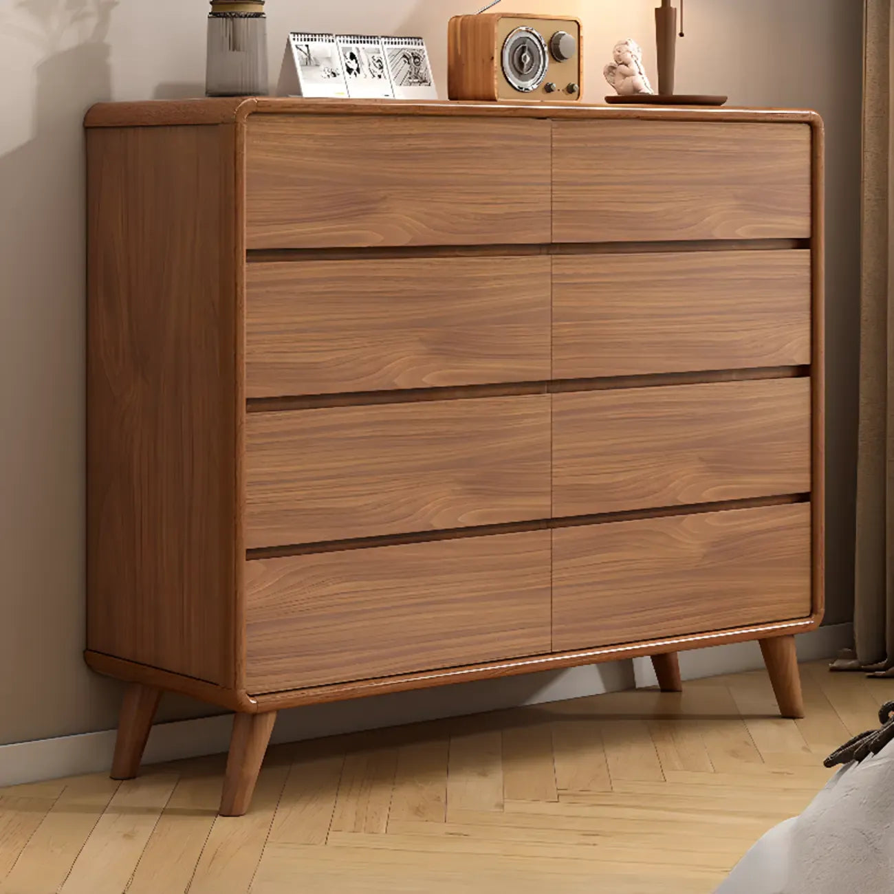 Commode console cubique en bois brun à 8 tiroirs