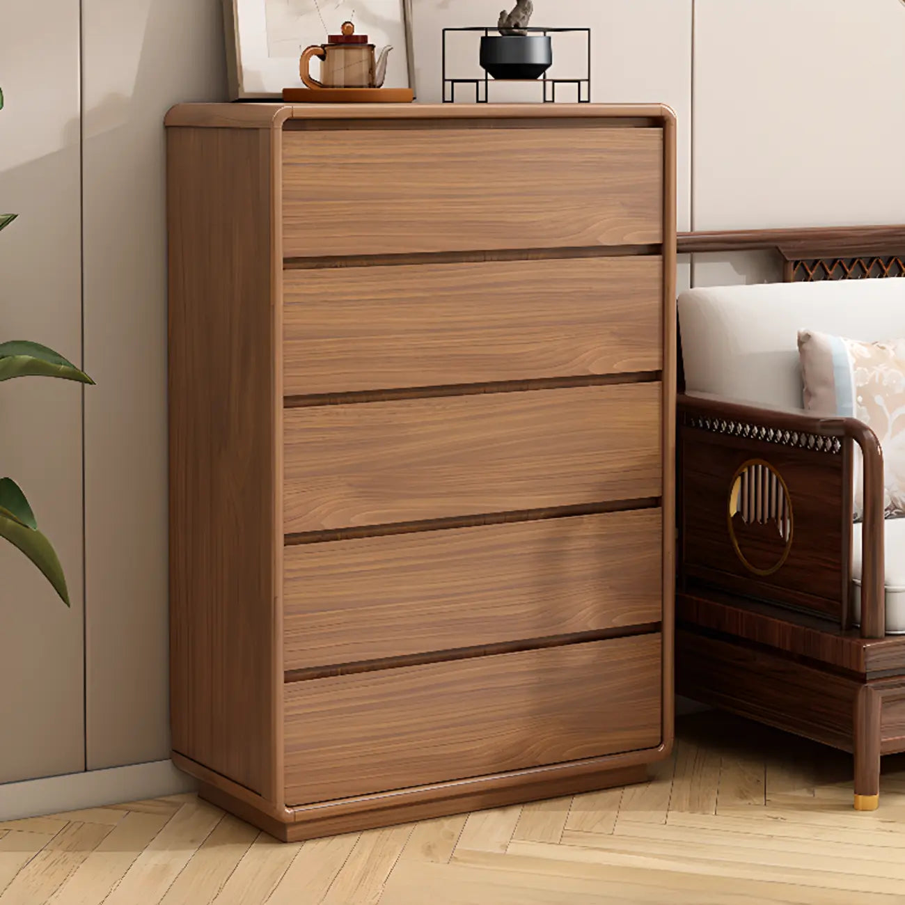 Commode console cubique en bois brun à 8 tiroirs