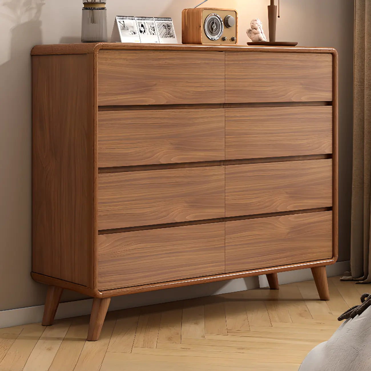 Commode console cubique en bois brun à 8 tiroirs