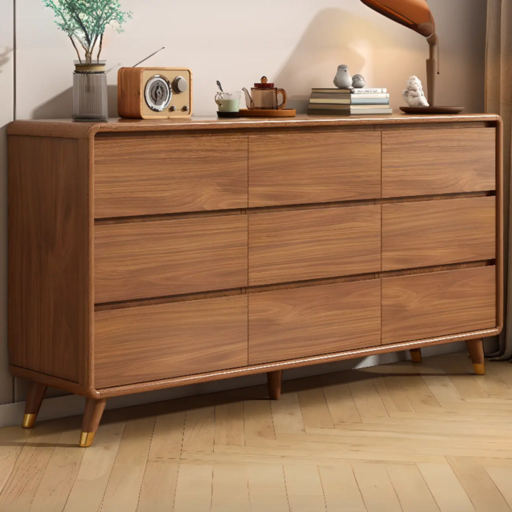Commode console cubique en bois brun à 8 tiroirs