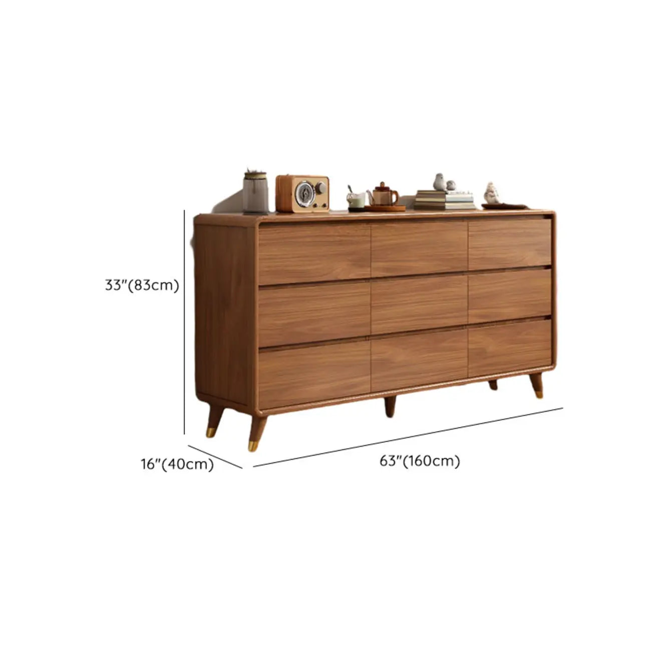 Commode console cubique en bois brun à 8 tiroirs