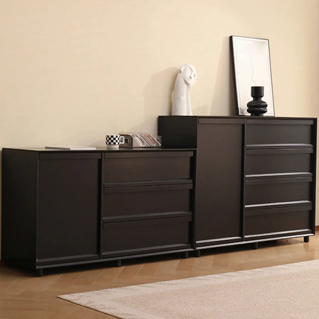Commode industrielle en bois avec tiroirs et rail en métal lisse
