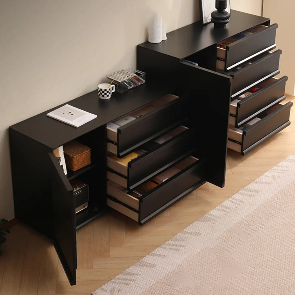 Commode industrielle en bois avec tiroirs et rail en métal lisse