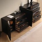 Commode industrielle en bois avec tiroirs et rail en métal lisse