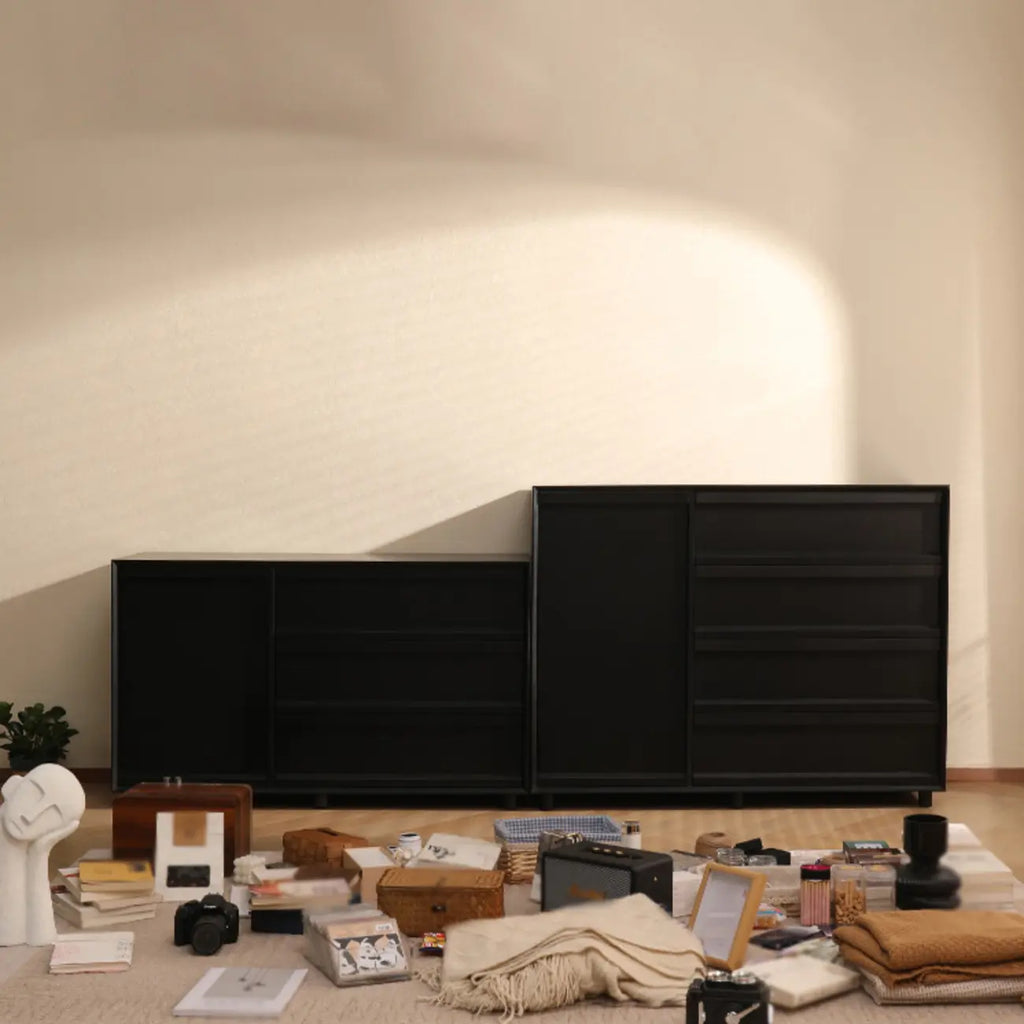 Commode industrielle en bois avec tiroirs et rail en métal lisse