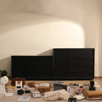Commode industrielle en bois avec tiroirs et rail en métal lisse