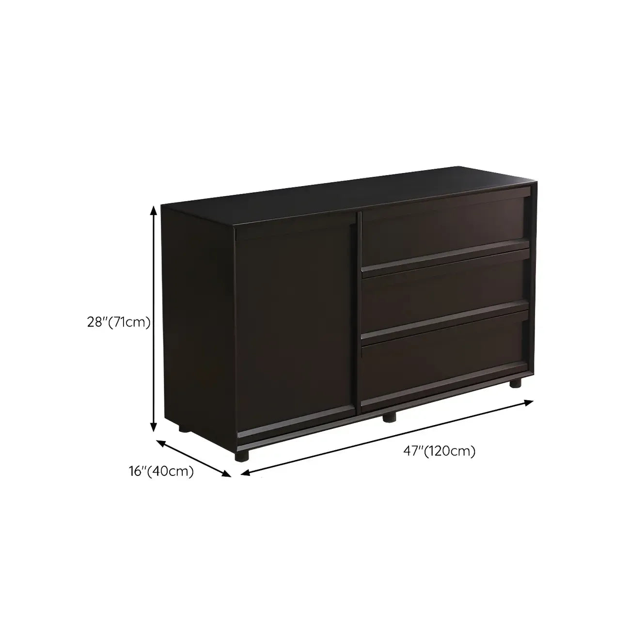 Commode industrielle en bois avec tiroirs et rail en métal lisse