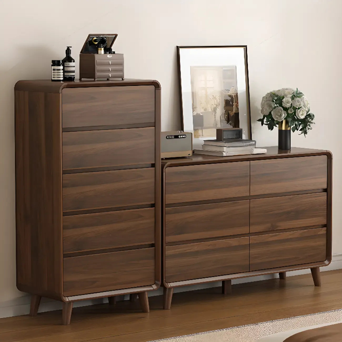 Cassettiera Rustica Quadrata a 3 Livelli in Legno Marrone