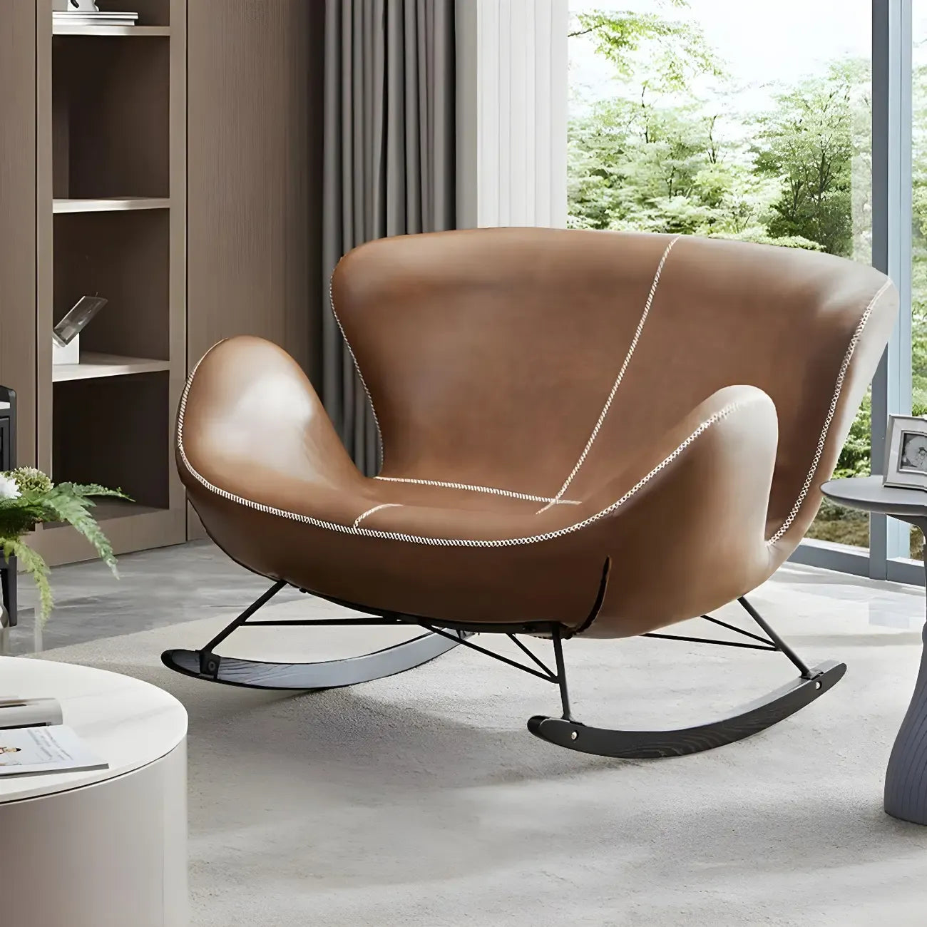 Fauteuil à bascule élégant 2 places, revêtu de similicuir, pour intérieur