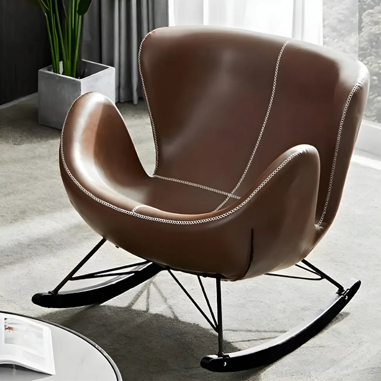 Fauteuil à bascule élégant 2 places, revêtu de similicuir, pour intérieur