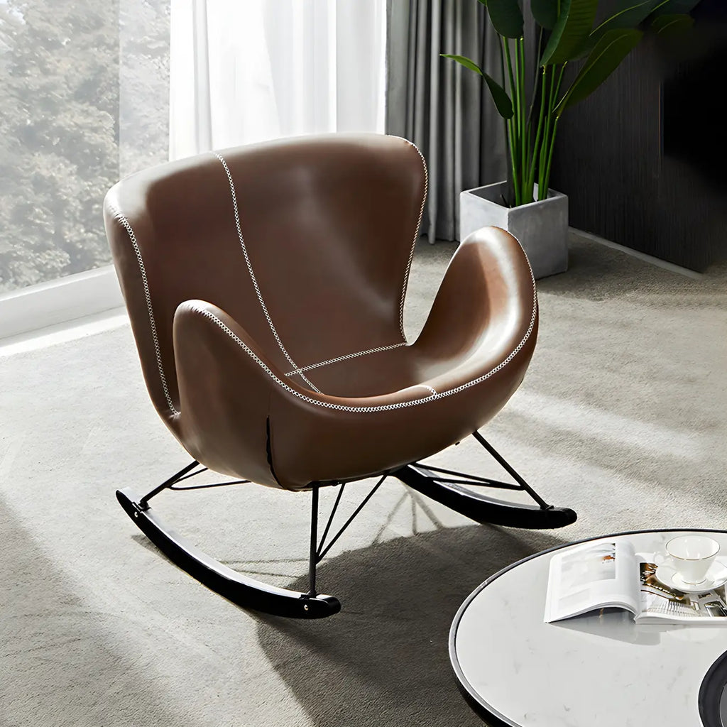 Fauteuil à bascule élégant 2 places, revêtu de similicuir, pour intérieur