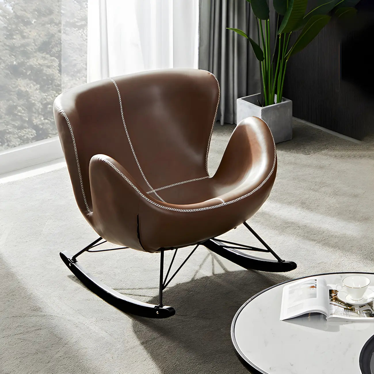 Fauteuil à bascule élégant 2 places, revêtu de similicuir, pour intérieur