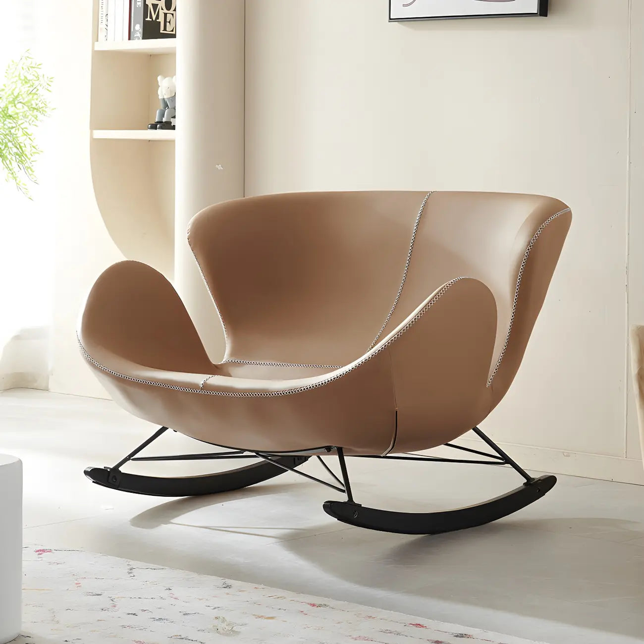 Fauteuil à bascule élégant 2 places, revêtu de similicuir, pour intérieur