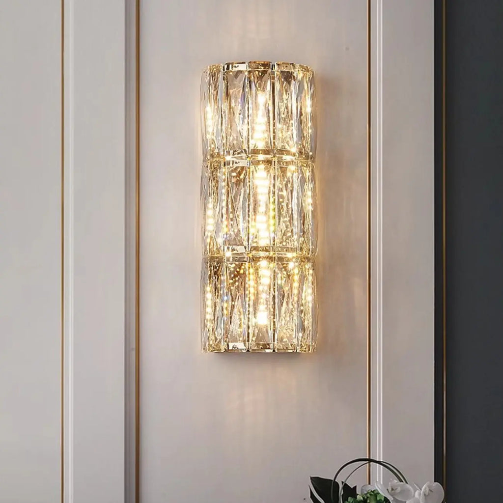 Applique murale en acier à câblage direct avec abat-jour en cristal