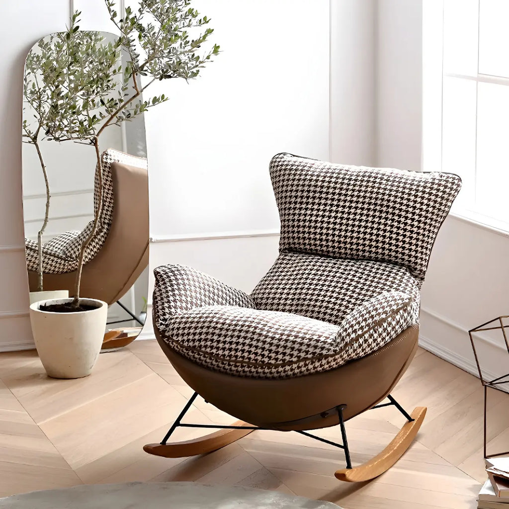 Fauteuil à bascule contemporain capitonné à motif pied-de-poule pour intérieur